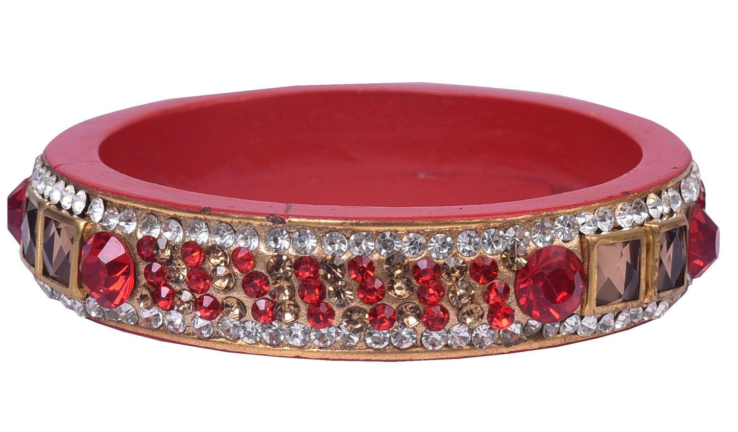 sukriti rajasthani red color kundan lac bangle - set of 2