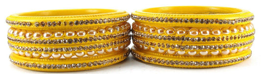 sukriti rajasthani wedding yellow lac bangles for women - set of 6