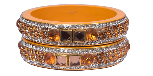 sukriti rajasthani yellow color kundan lac bangle - set of 2