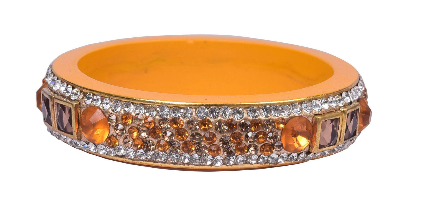 sukriti rajasthani yellow color kundan lac bangle - set of 2