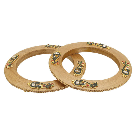 sukriti rajputi royal peacock embellished lac kada gold bangles jewelry for women - set of 2