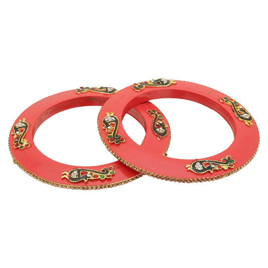 sukriti rajputi royal peacock embellished lac kada pink bangles jewelry for women - set of 2