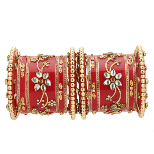 sukriti rajwadi traditional handmade kundan plastic bridal chuda wedding bangles for women - set of 18