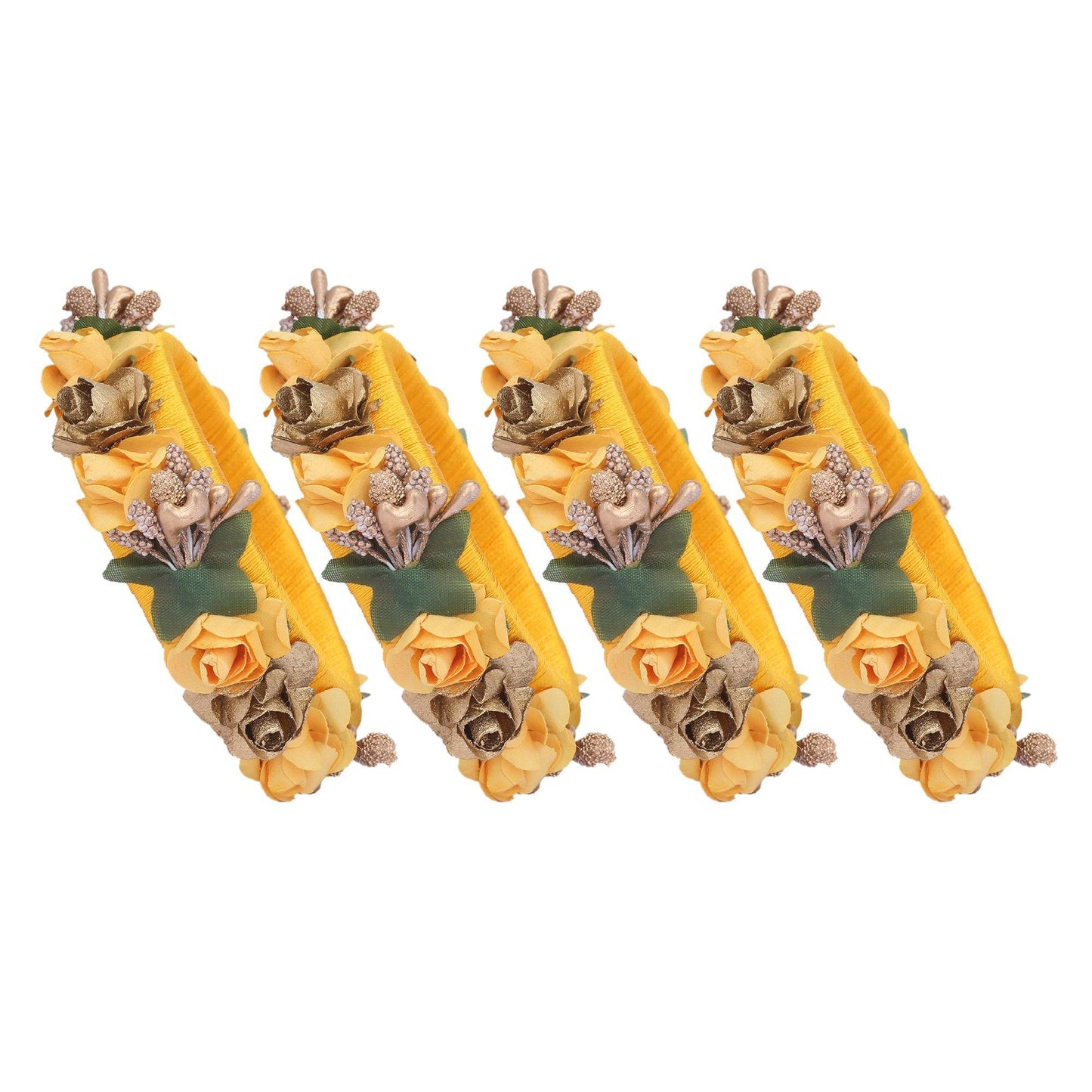 sukriti stylish designer party wedding wear flower silk thread yellow bangles for girls & women – set of 18