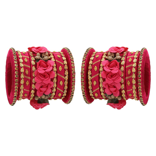 sukriti stylish handmade magenta flower designer silk thread plastic bridal chuda wedding bangles for women – set of 18