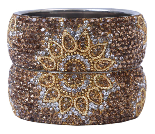 sukriti traditional fashion party wear gold-white brass bangles bracelet for women & girls - set of 2