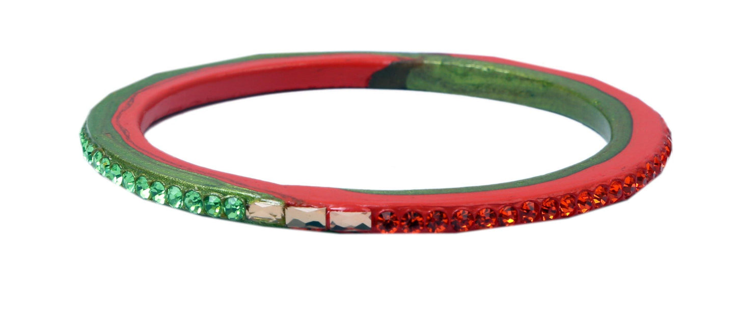 sukriti traditional green-orange lac bangles for women - set of 8