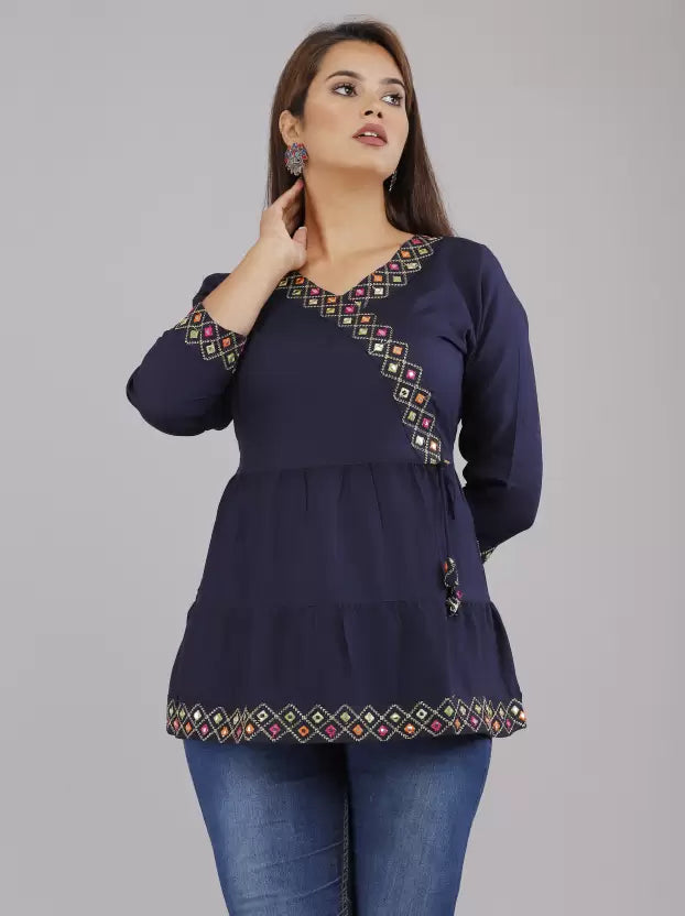 Blue Rayon Top with Embroidery