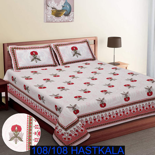 108×108 Cotton King Size Bedsheet with 2 Zipper Pillow Covers