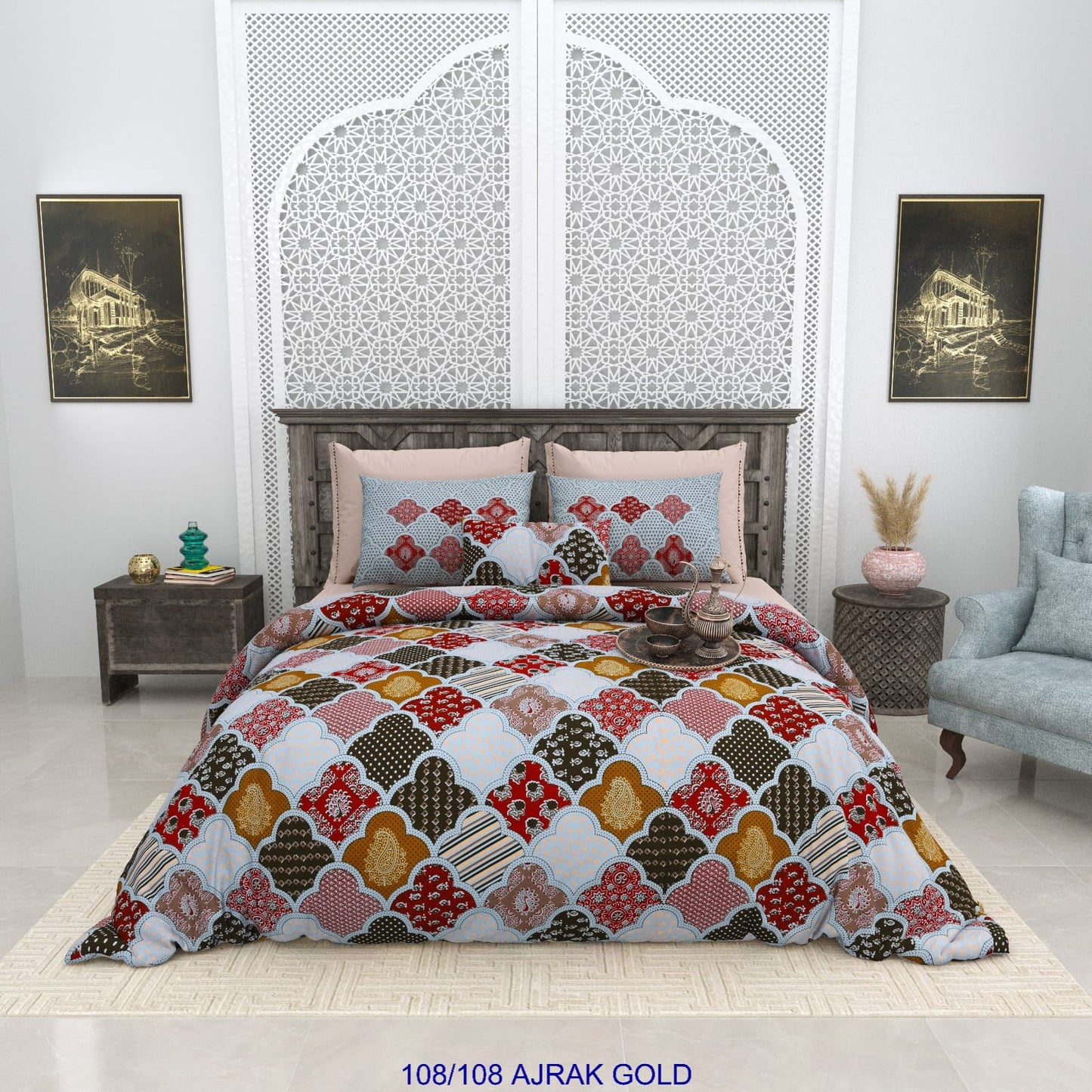 108×108 Inch Cotton Autoloom Bedsheet Set with 2 Pillow Covers