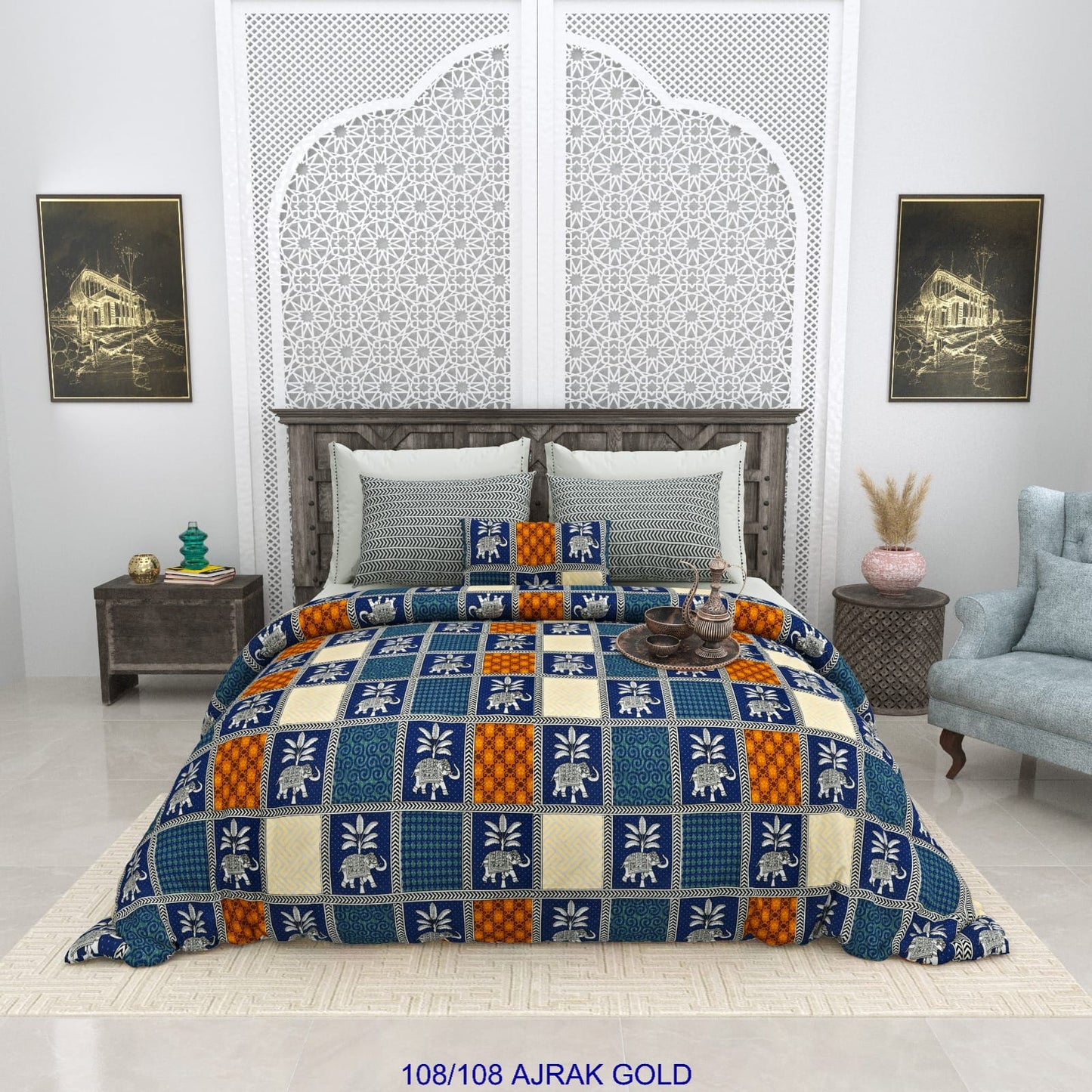 108×108 Inch Cotton Autoloom Bedsheet Set with 2 Pillow Covers