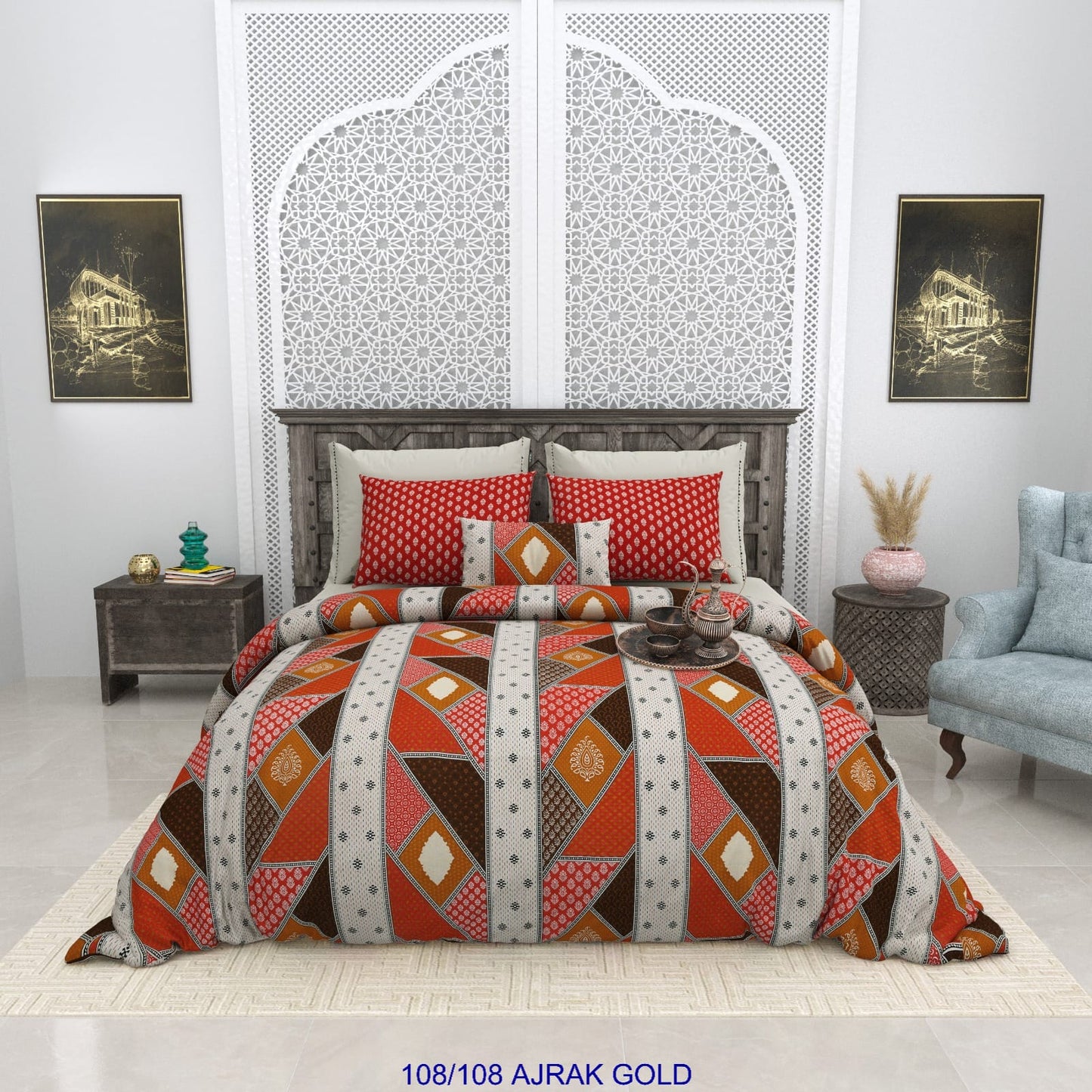 108×108 Inch Cotton Autoloom Bedsheet Set with 2 Pillow Covers