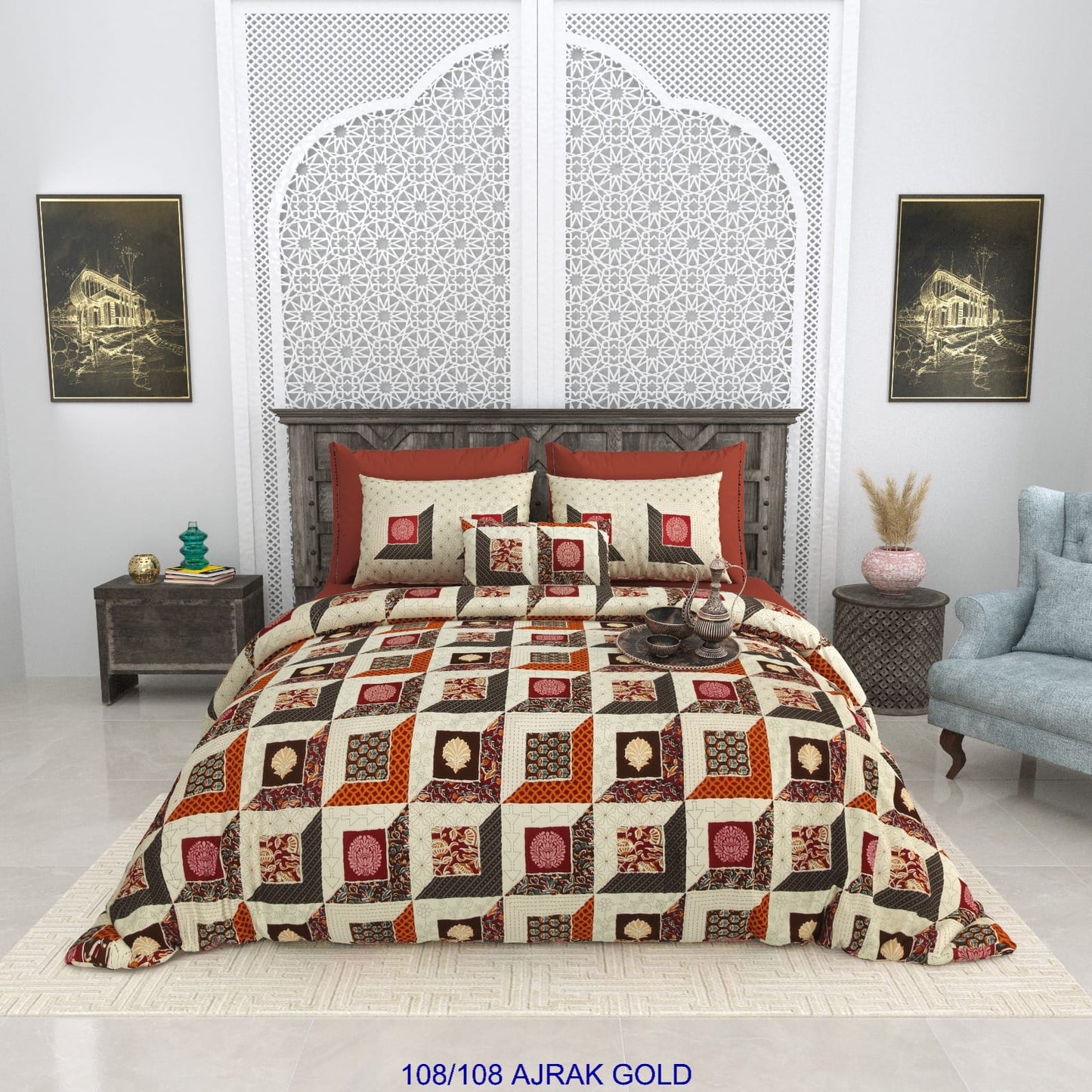 108×108 Inch Cotton Autoloom Bedsheet Set with 2 Pillow Covers