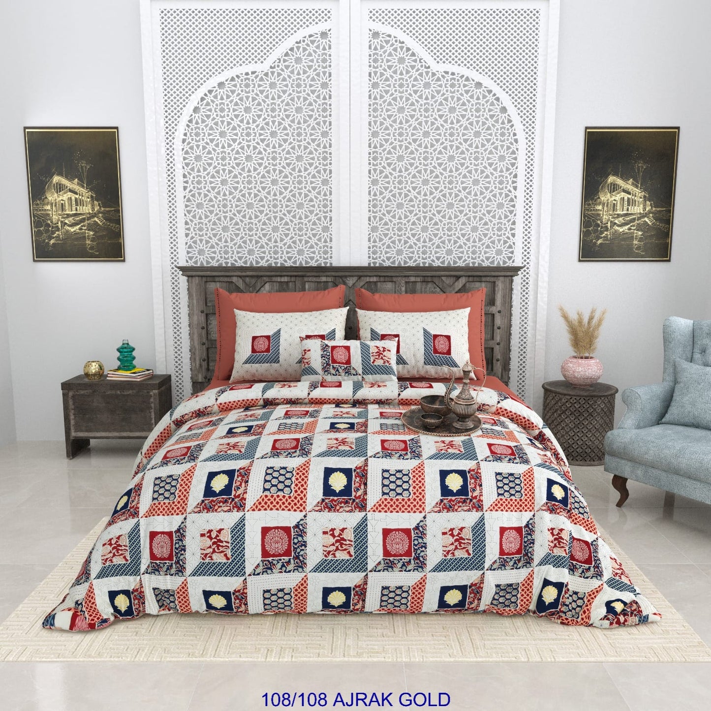 108×108 Inch Cotton Autoloom Bedsheet Set with 2 Pillow Covers