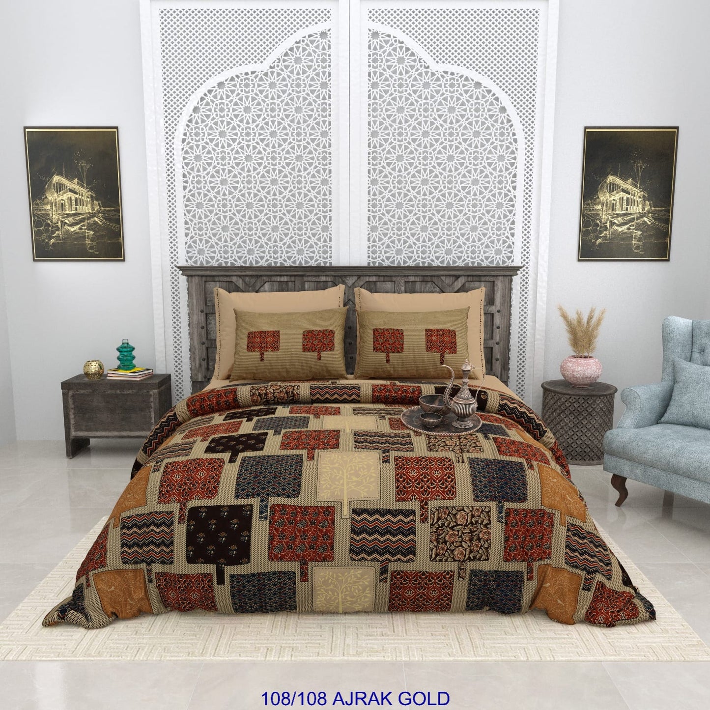 108×108 Inch Cotton Autoloom Bedsheet Set with 2 Pillow Covers