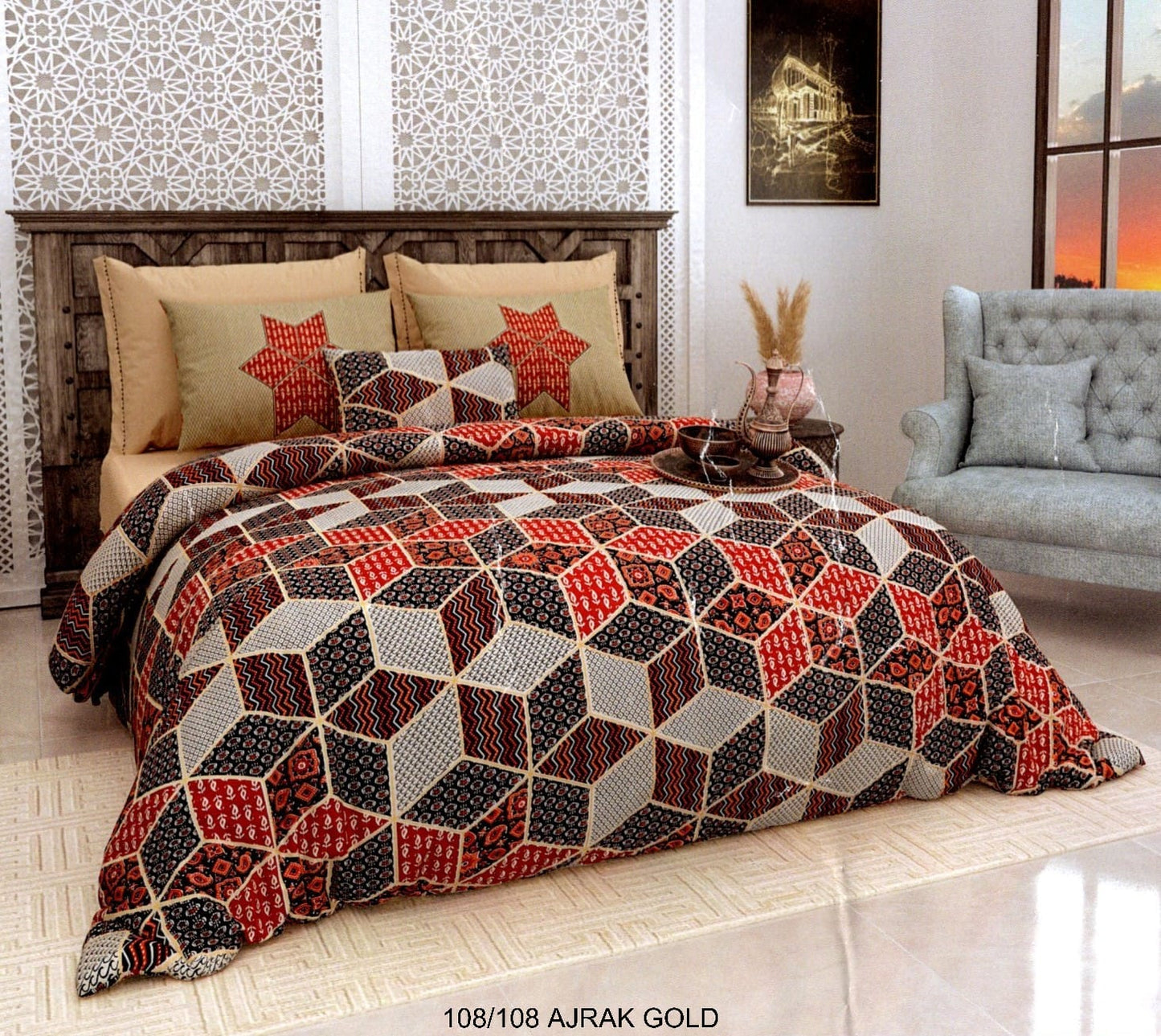 108×108 Inch Cotton Autoloom Bedsheet Set with 2 Pillow Covers
