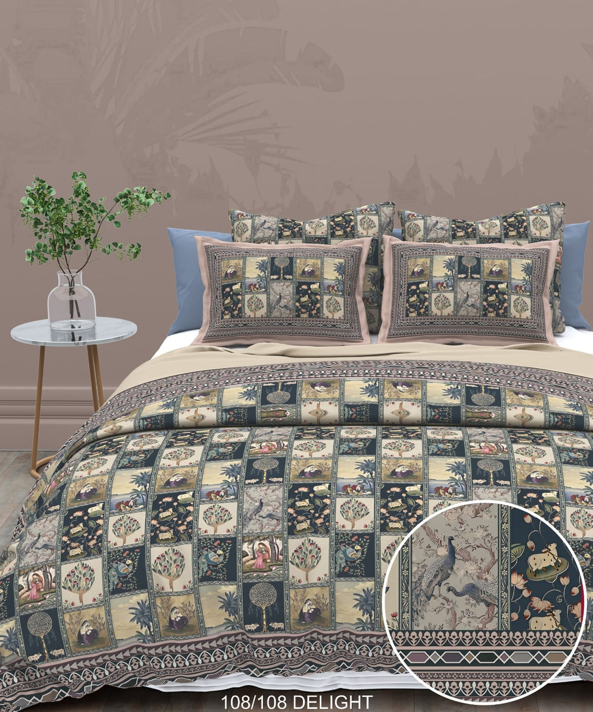 108x108 Inch 240 TC Cotton Percale Digital Print Bedsheet with Pillow Cover
