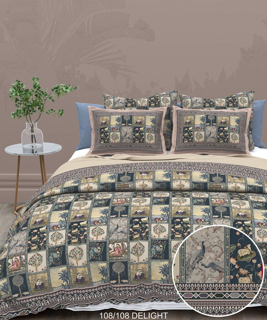 108x108 Inch 240 TC Cotton Percale Digital Print Bedsheet with Pillow Cover