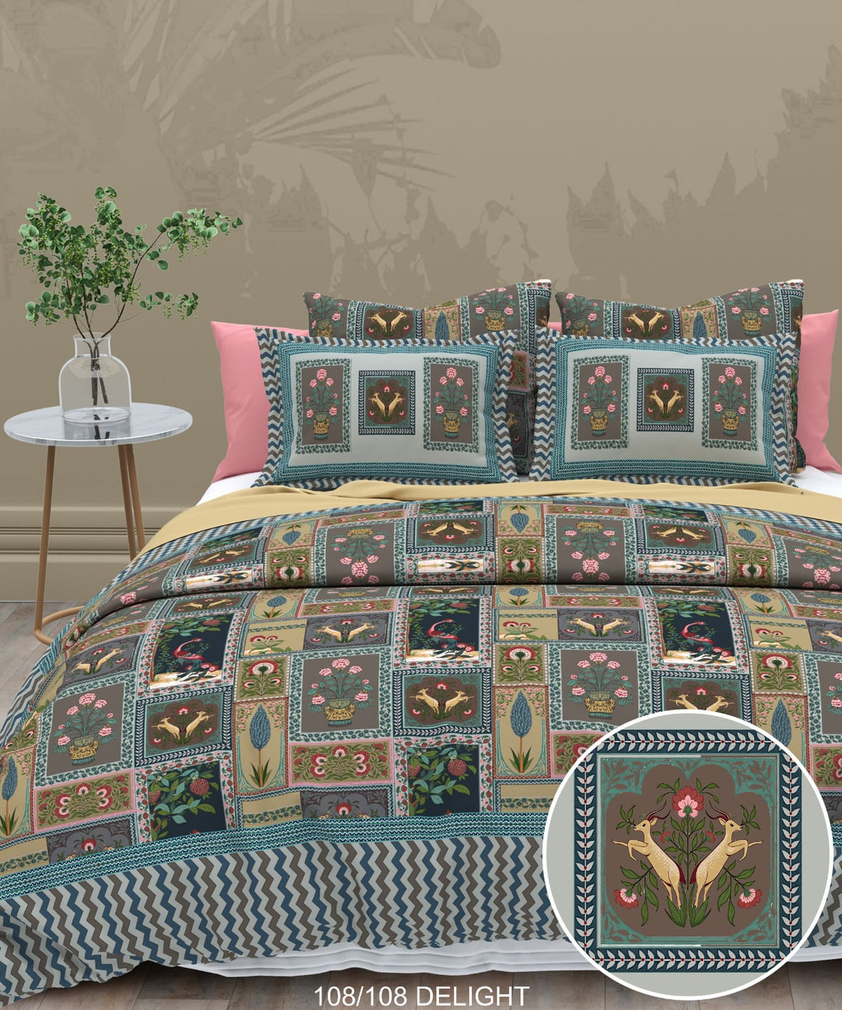 108x108 Inch 240 TC Cotton Percale Digital Print Bedsheet with Pillow Cover