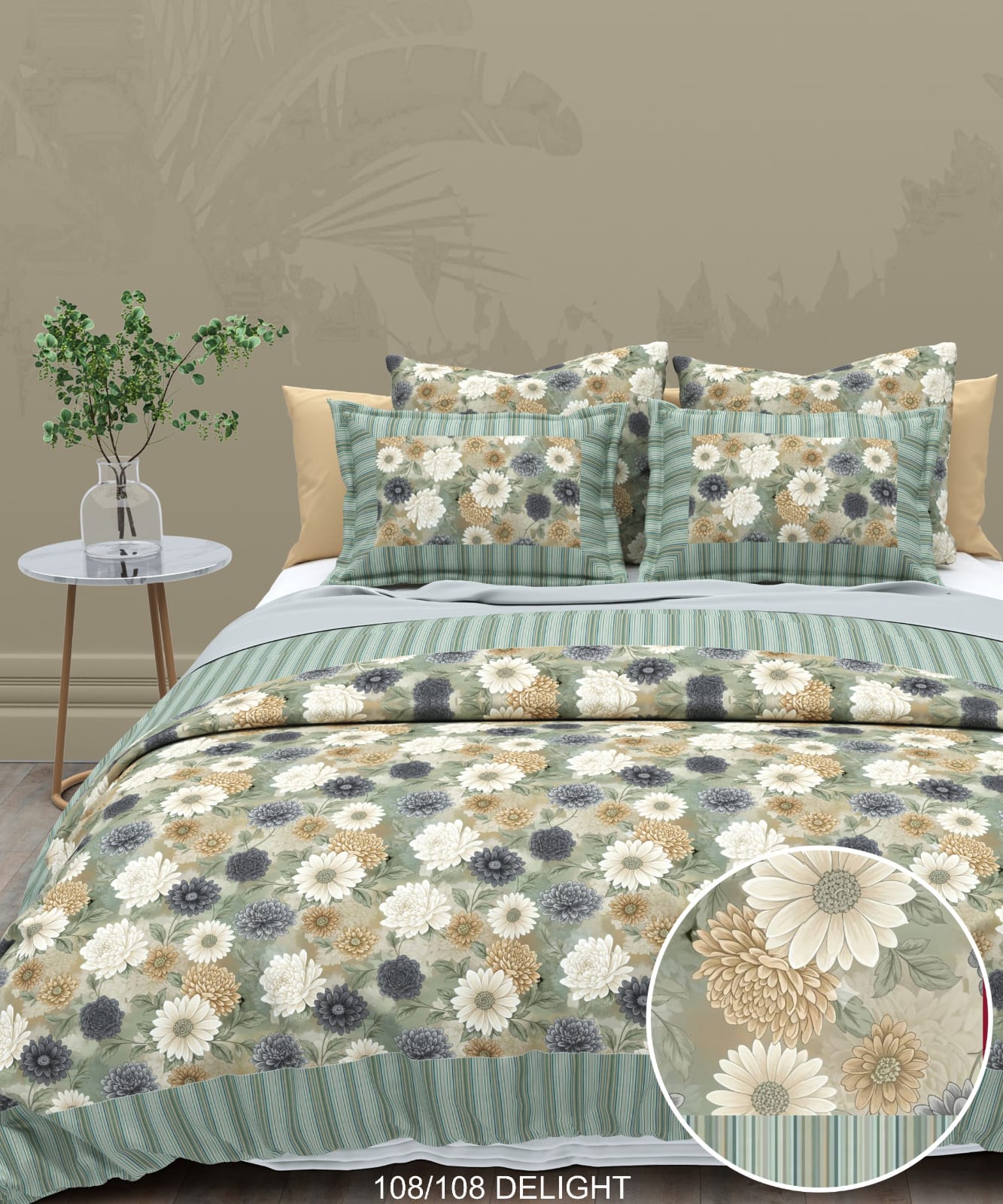 108x108 Inch 240 TC Cotton Percale Digital Print Bedsheet with Pillow Cover
