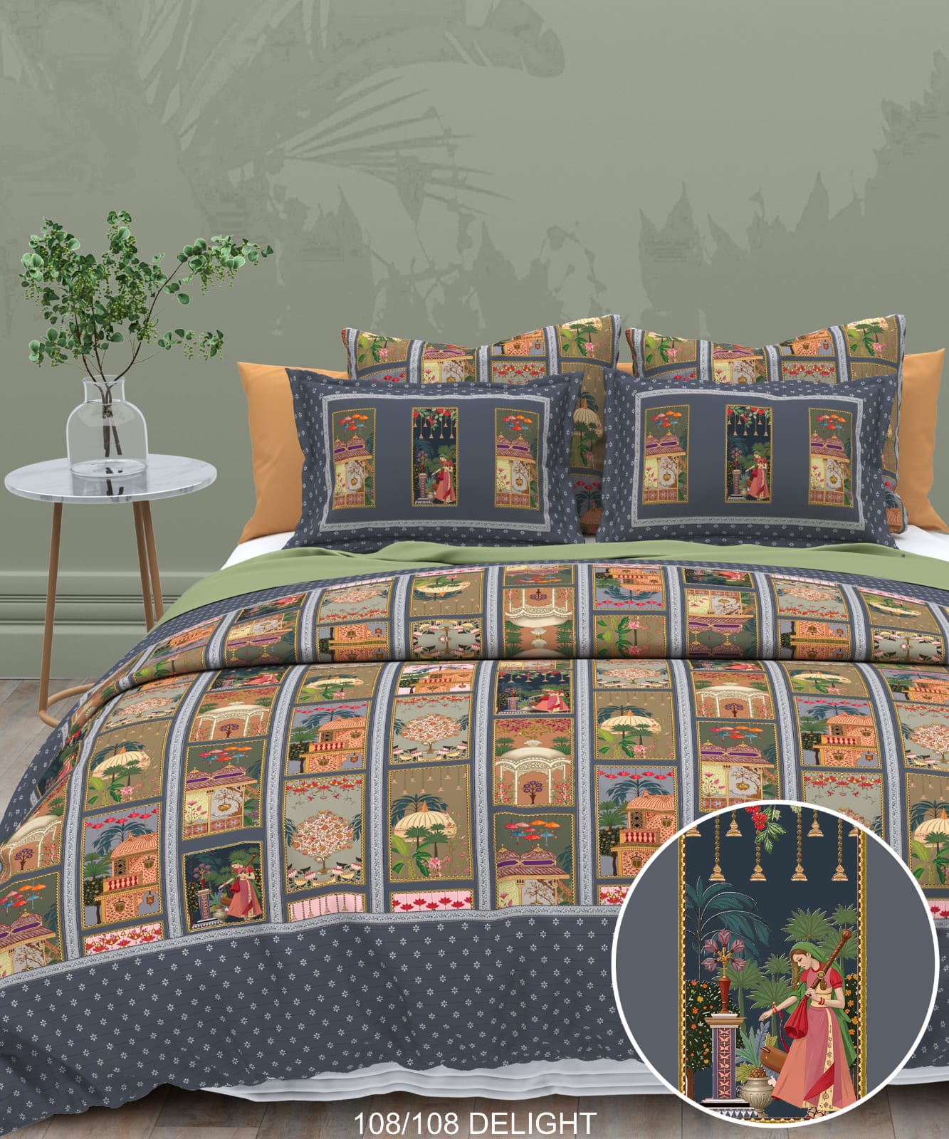 108x108 Inch 240 TC Cotton Percale Digital Print Bedsheet with Pillow Cover