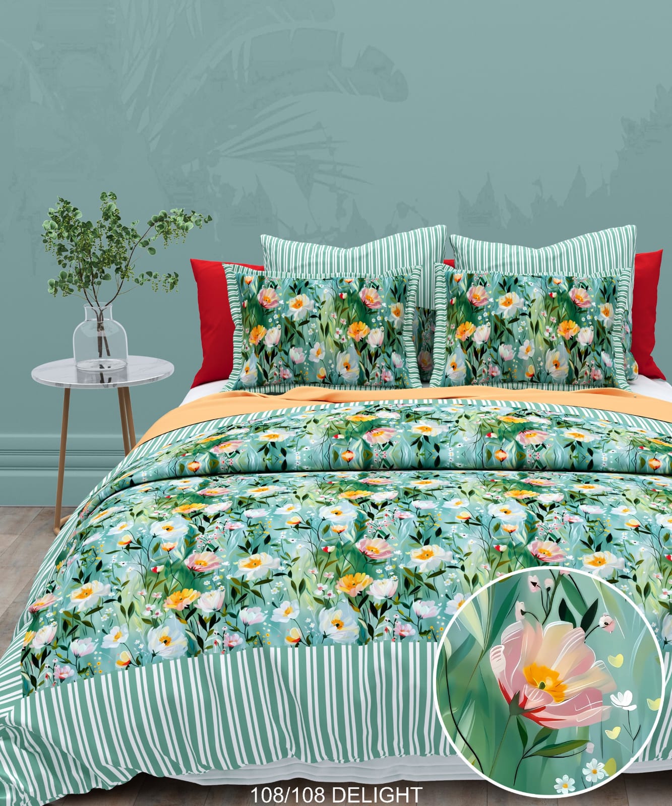 108x108 Inch 240 TC Cotton Percale Digital Print Bedsheet with Pillow Cover