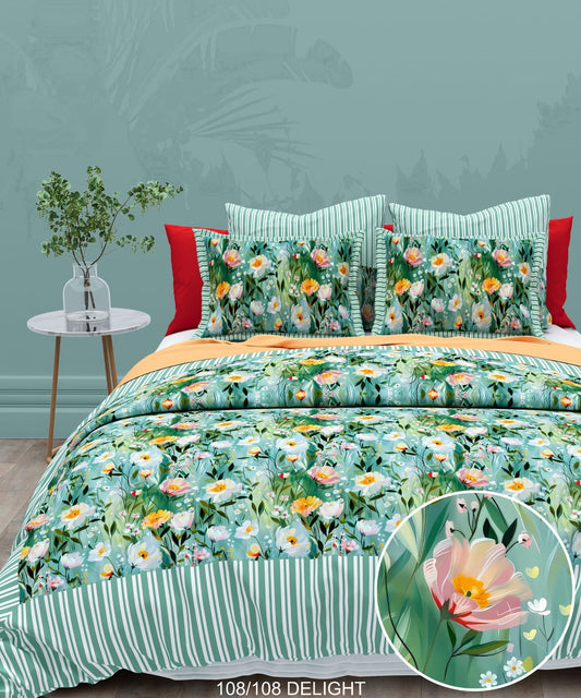108x108 Inch 240 TC Cotton Percale Digital Print Bedsheet with Pillow Cover