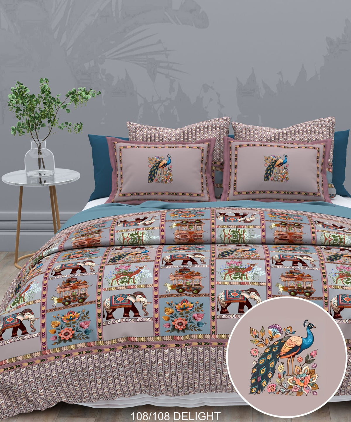 108x108 Inch 240 TC Cotton Percale Digital Print Bedsheet with Pillow Cover
