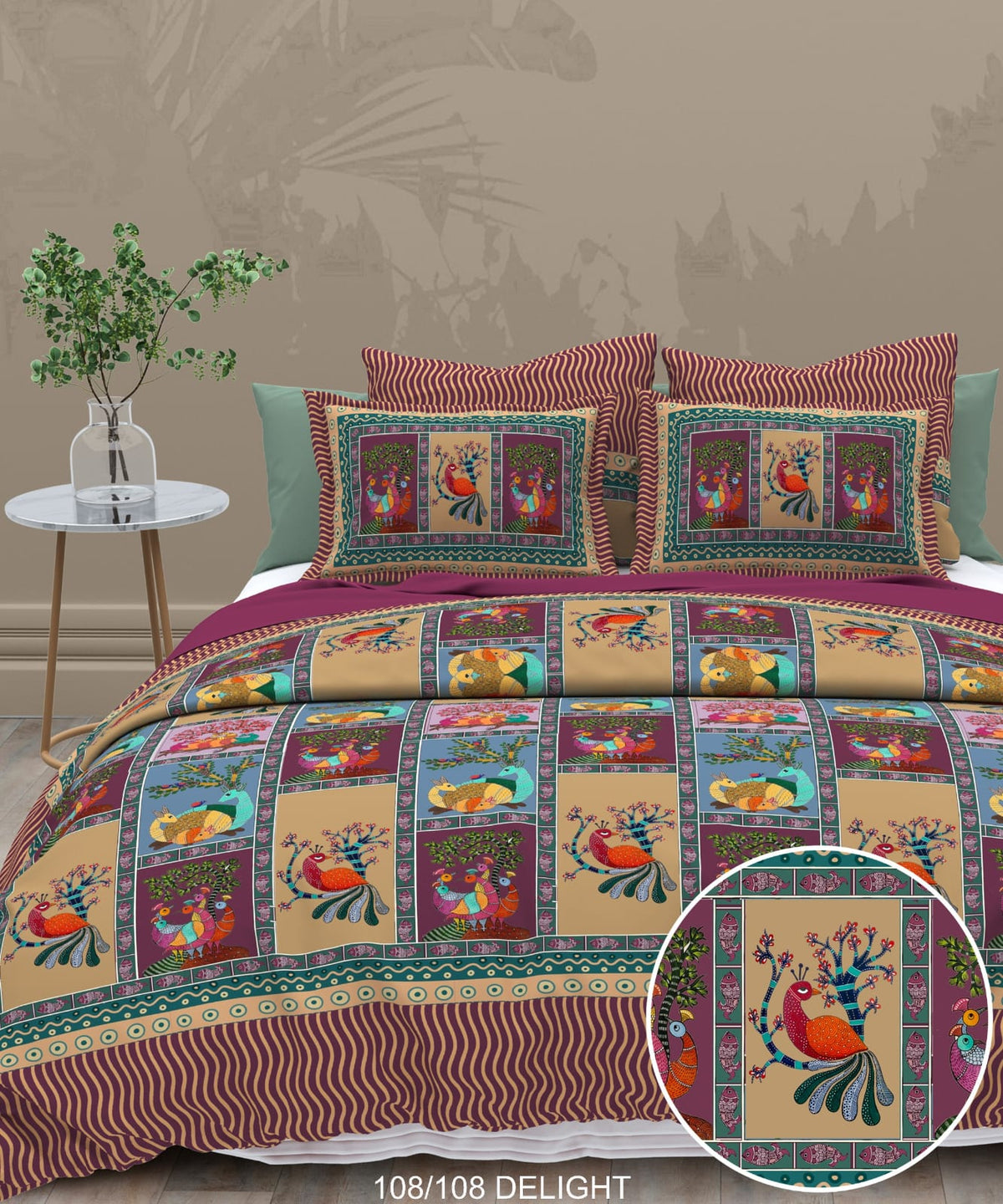 108x108 Inch 240 TC Cotton Percale Digital Print Bedsheet with Pillow Cover