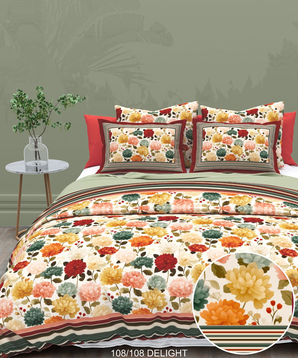 108x108 Inch 240 TC Cotton Percale Digital Print Bedsheet with Pillow Cover