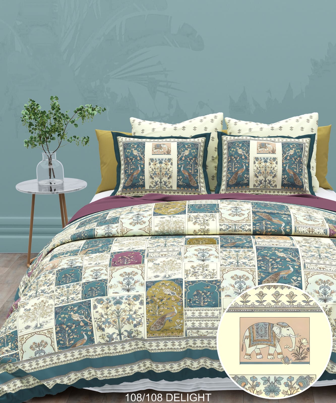 108x108 Inch 240 TC Cotton Percale Digital Print Bedsheet with Pillow Cover