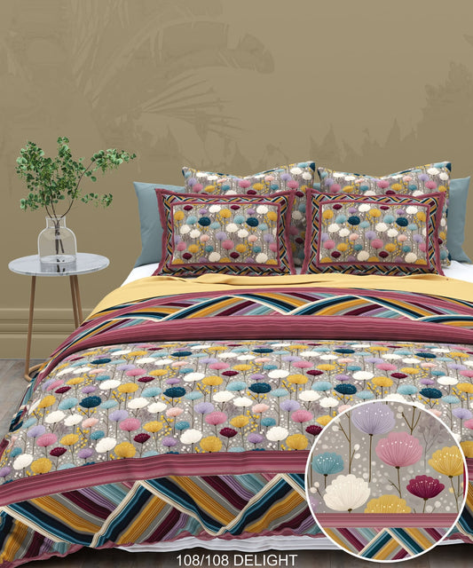 108x108 Inch 240 TC Cotton Percale Digital Print Bedsheet with Pillow Cover