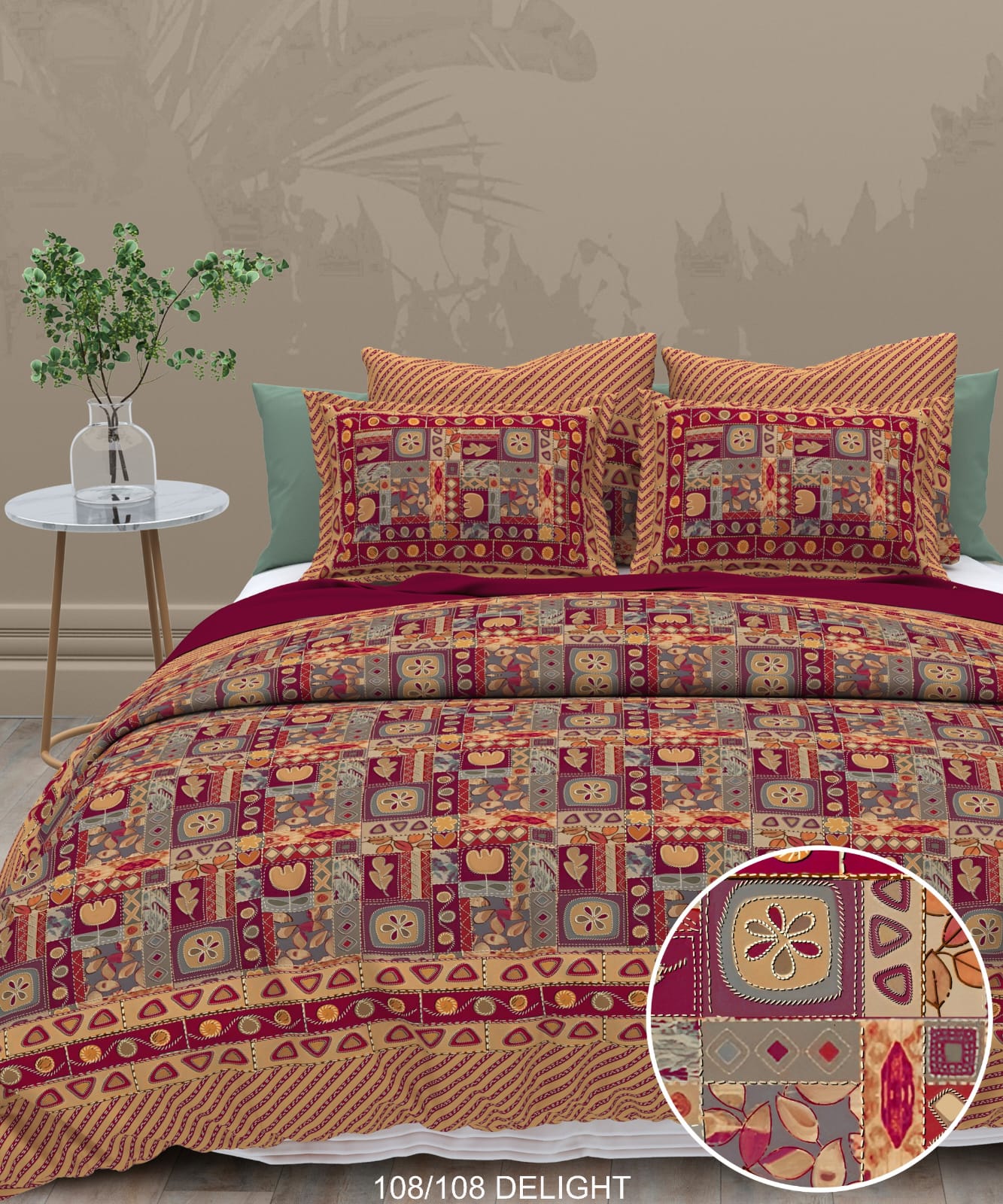 108x108 Inch 240 TC Cotton Percale Digital Print Bedsheet with Pillow Cover