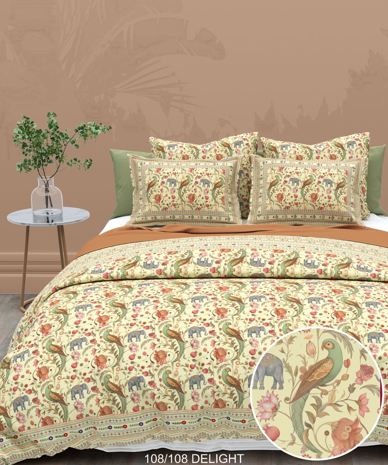 108x108 Inch 240 TC Cotton Percale Digital Print Bedsheet with Pillow Cover