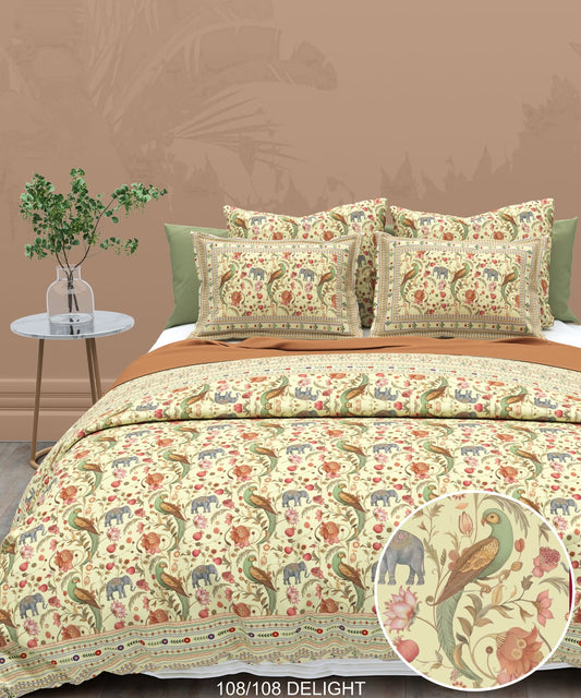 108x108 Inch 240 TC Cotton Percale Digital Print Bedsheet with Pillow Cover