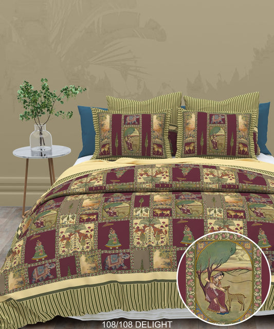 108x108 Inch 240 TC Cotton Percale Digital Print Bedsheet with Pillow Cover