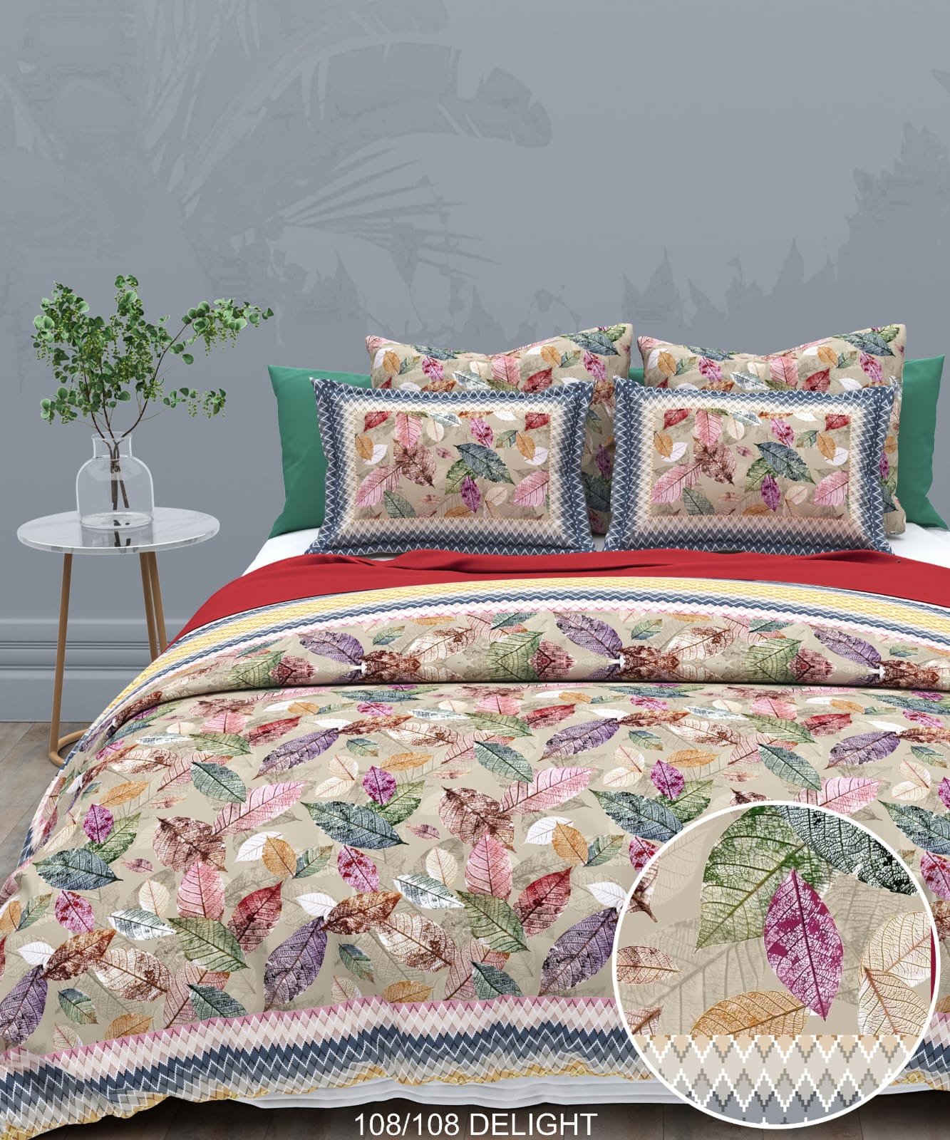 108x108 Inch 240 TC Cotton Percale Digital Print Bedsheet with Pillow Cover