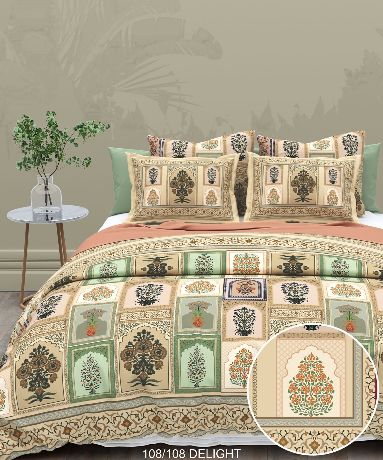 108x108 Inch 240 TC Cotton Percale Digital Print Bedsheet with Pillow Cover