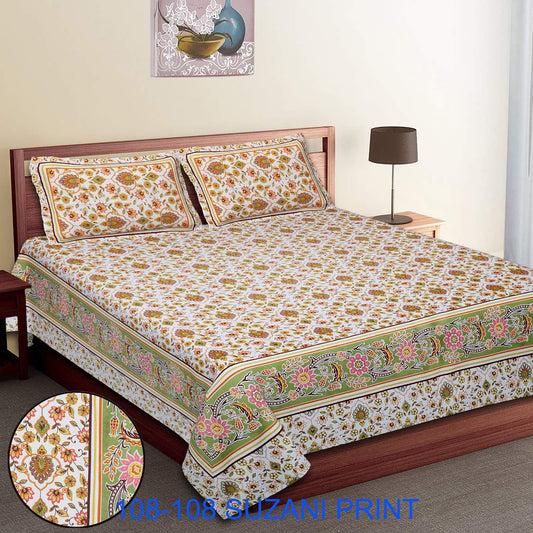 108x108 Inches Cotton Autoloom Bedsheet with 2 Zipper Pillow Covers