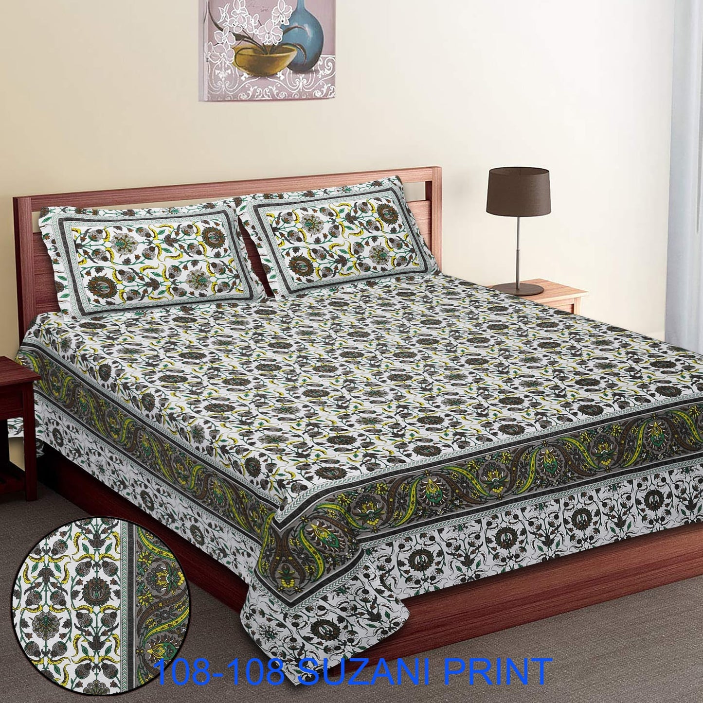 108x108 Inches Cotton Autoloom Bedsheet with 2 Zipper Pillow Covers