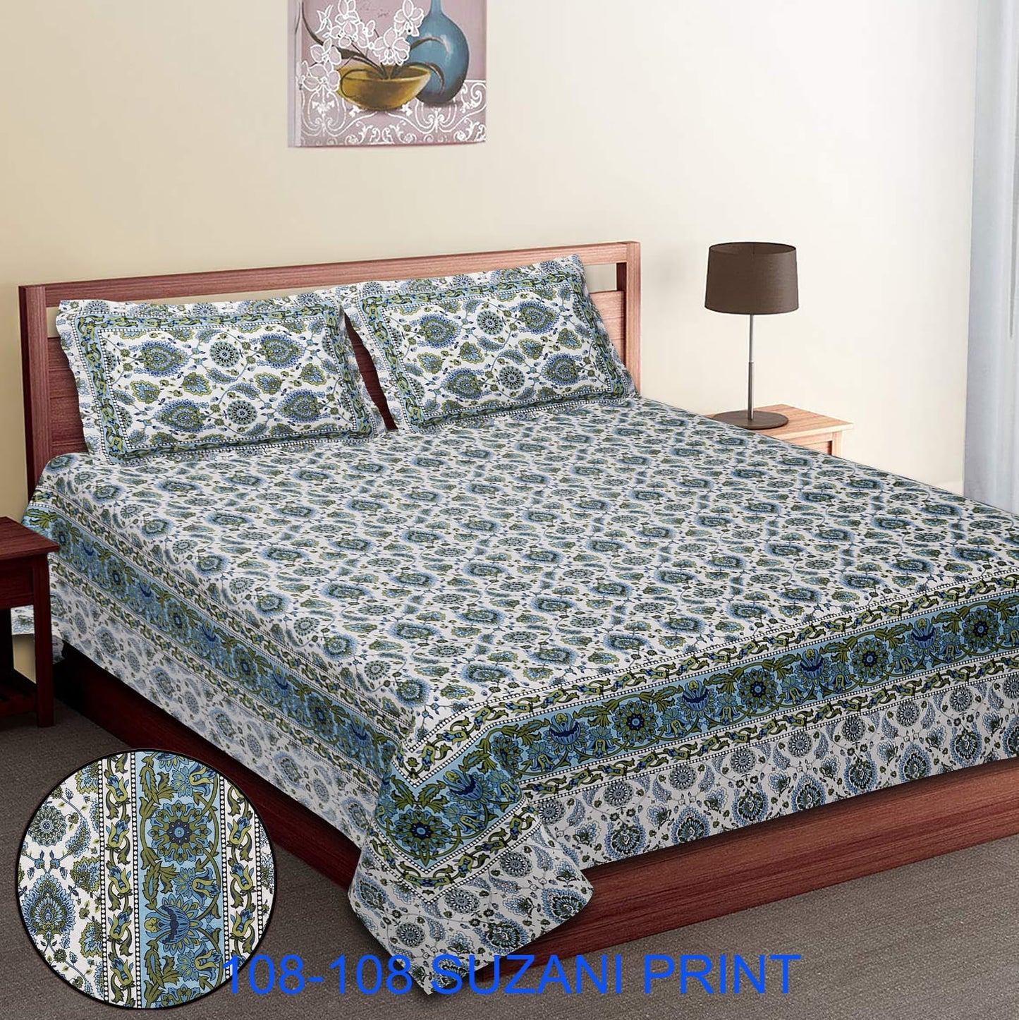 108x108 Inches Cotton Autoloom Bedsheet with 2 Zipper Pillow Covers