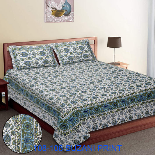 108x108 Inches Cotton Autoloom Bedsheet with 2 Zipper Pillow Covers