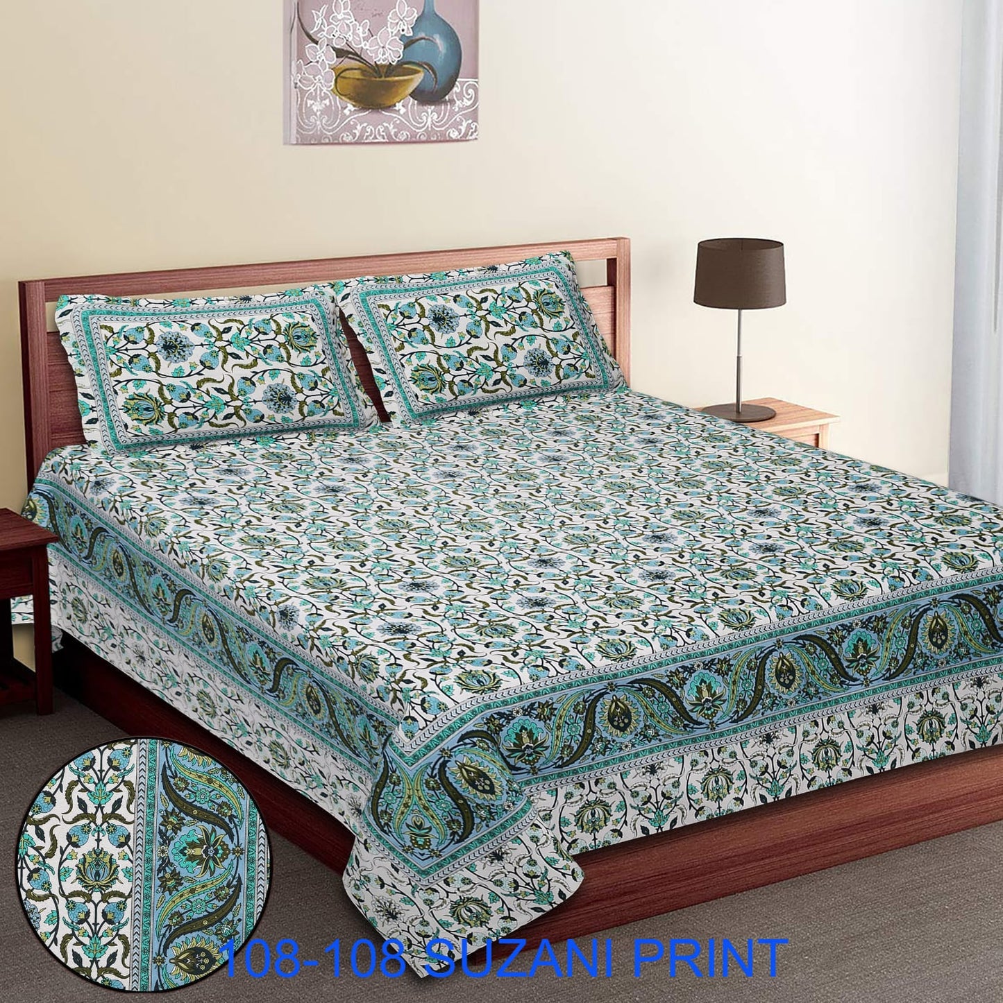 108x108 Inches Cotton Autoloom Bedsheet with 2 Zipper Pillow Covers