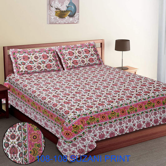 108x108 Inches Cotton Autoloom Bedsheet with 2 Zipper Pillow Covers