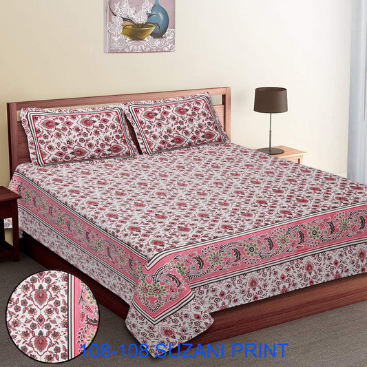 108x108 Inches Cotton Autoloom Bedsheet with 2 Zipper Pillow Covers