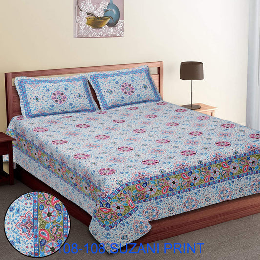 108x108 Inches Cotton Autoloom Bedsheet with 2 Zipper Pillow Covers