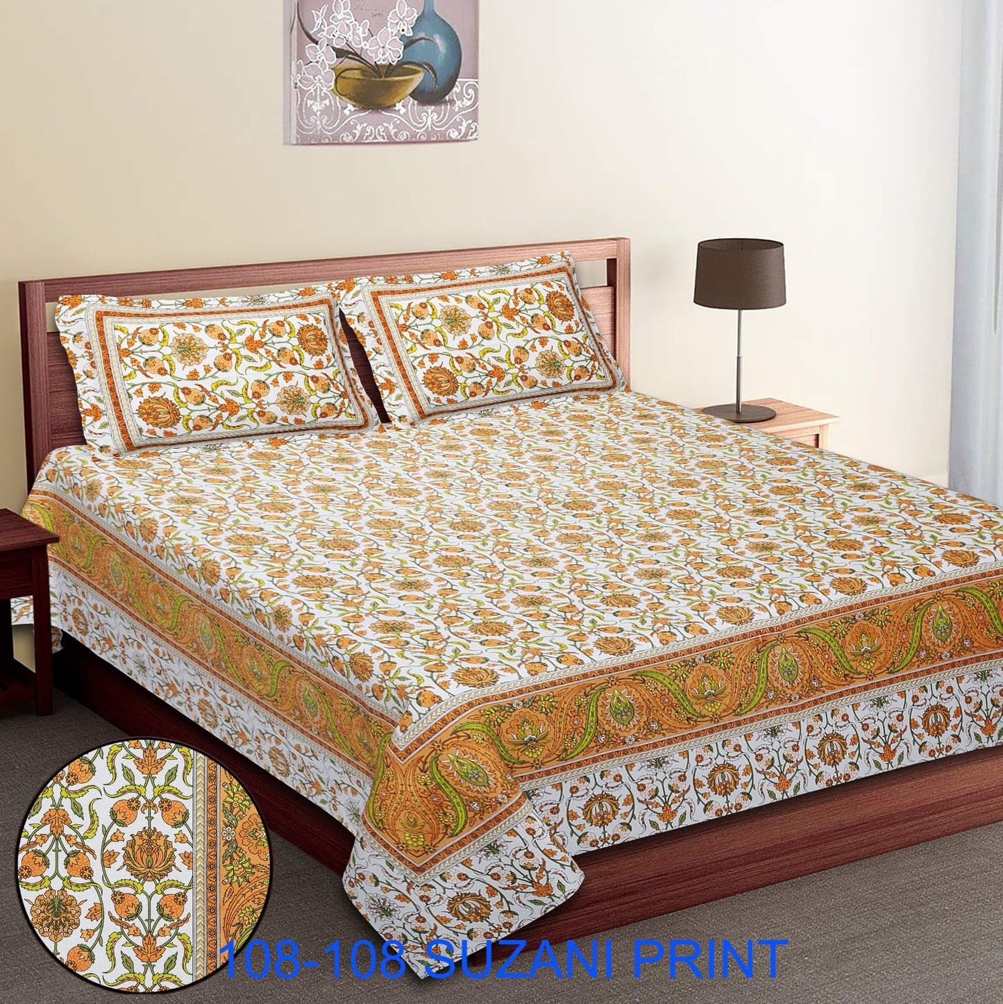 108x108 Inches Cotton Autoloom Bedsheet with 2 Zipper Pillow Covers