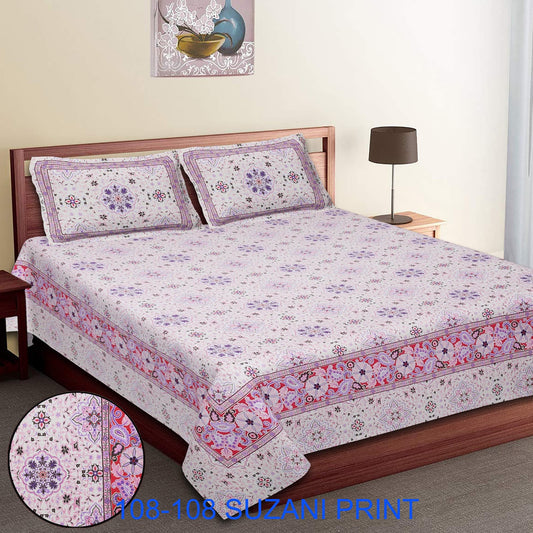 108x108 Inches Cotton Autoloom Bedsheet with 2 Zipper Pillow Covers