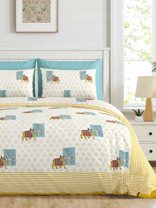 Jumbo-Size Handblock Printed Cotton Bedsheet Set with Pillow Covers