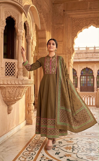 12 Kali Cotton Anarkali Suit Set with Printed Mal Mal Dupatta